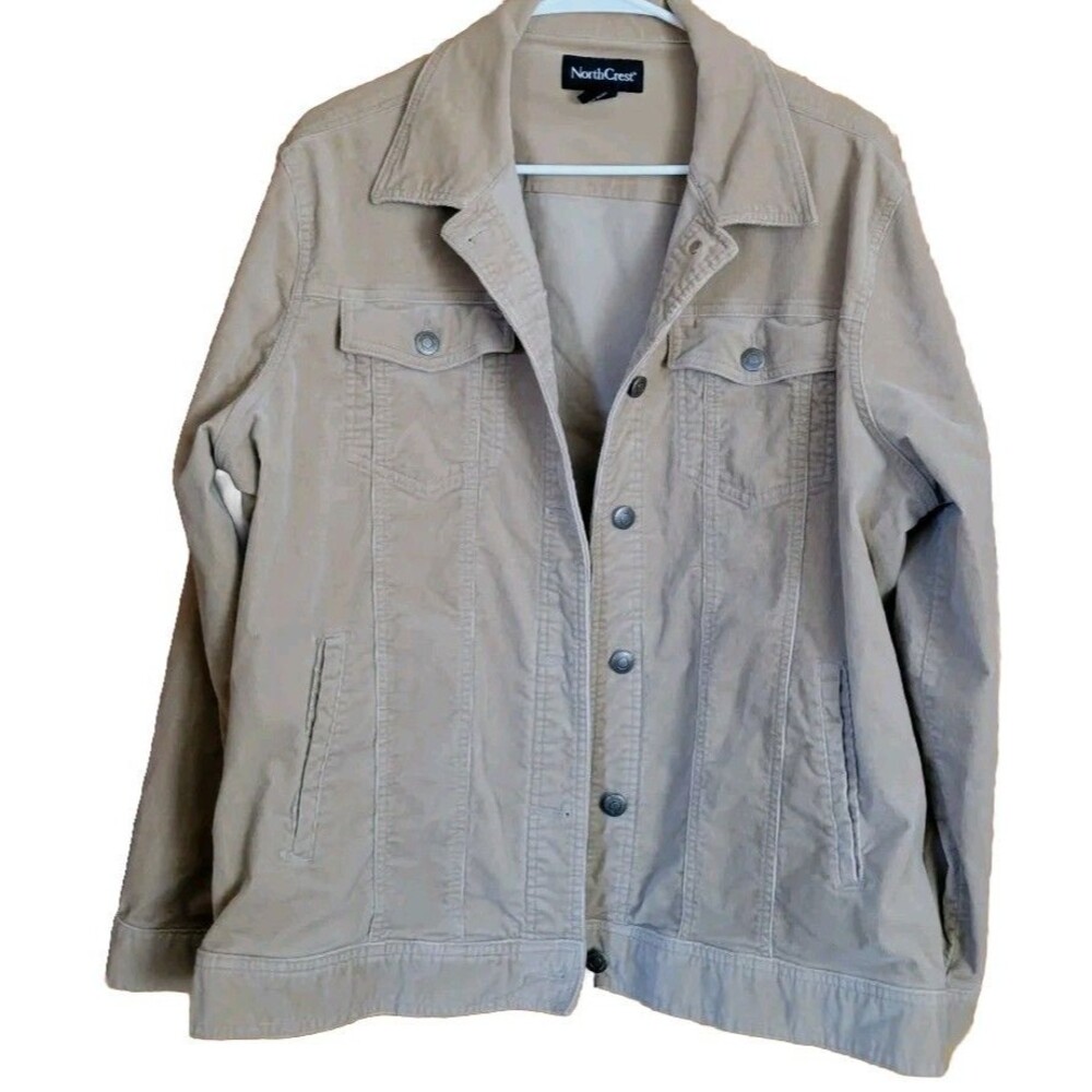Women's Corduroy Collared Jacket Size 2X Tan (18W/20W) Front Button North Crest